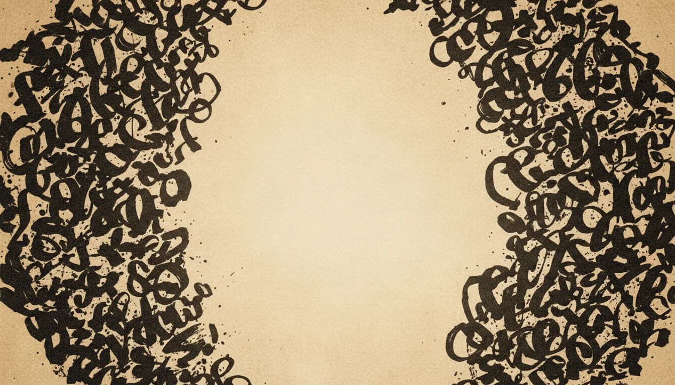 Aged parchment with a broad column of blank space at its centre flanked by dense illegible ink.