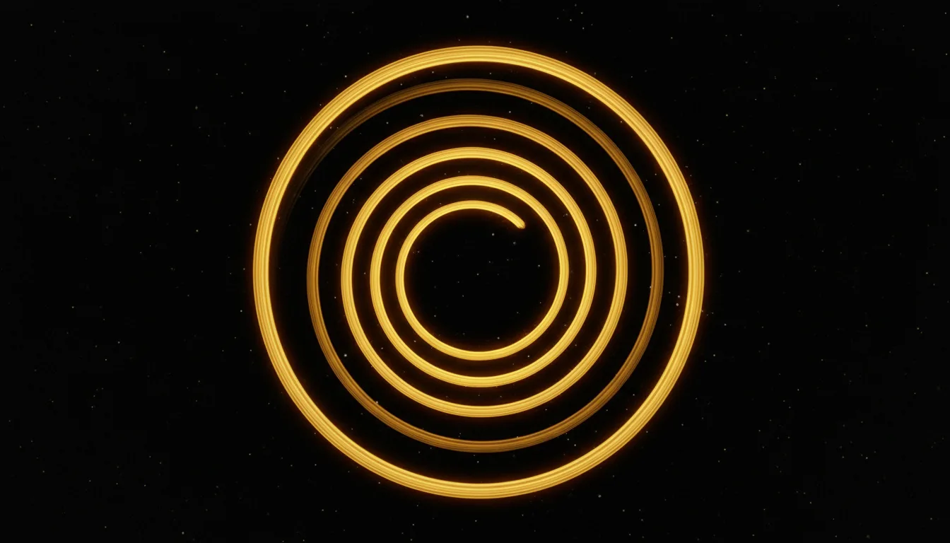 A spiral of gold filament seen from above, each turn brighter and wider than the one before.