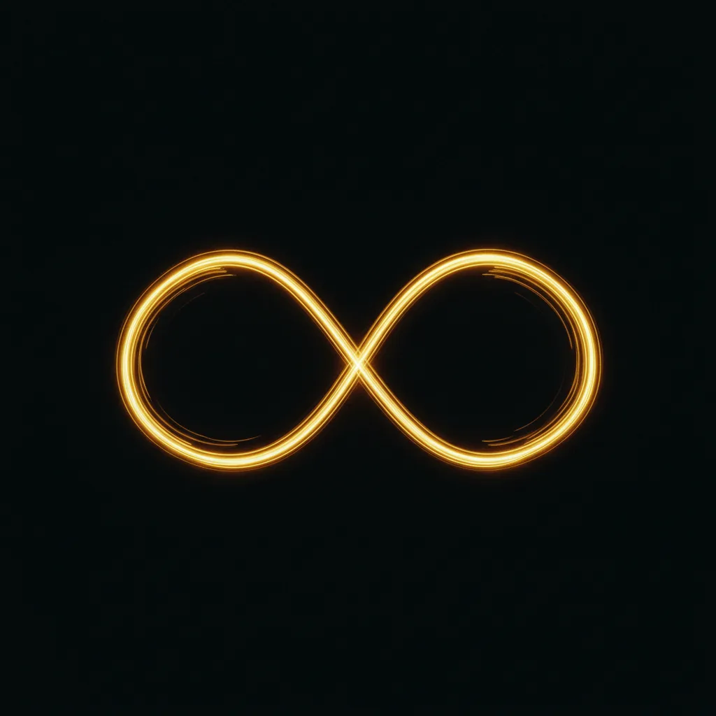 A continuous loop of gold light crossing itself once at the centre, light flowing round both lobes.